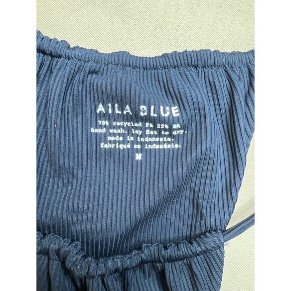 Free People Aila Blue Black Palm Eco Rib String Bikini Bottom M NWOT - Picture 7 of 8